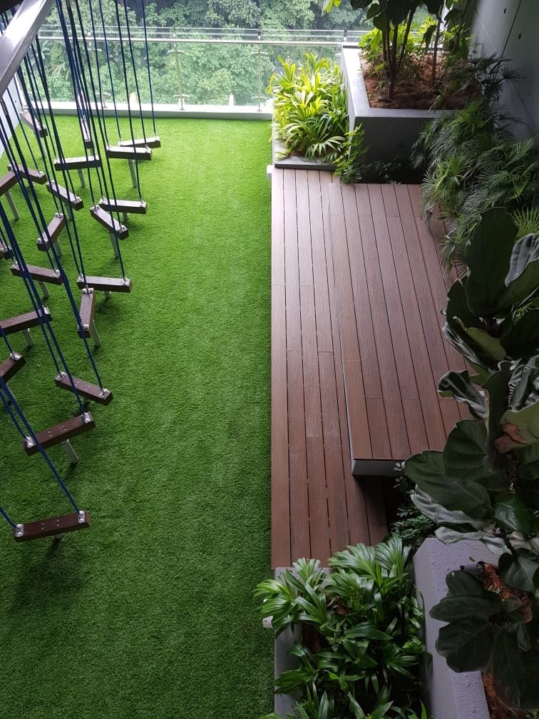 Artificial grass installation at Ceylonz Suites in Kuala Lumpur, view 1