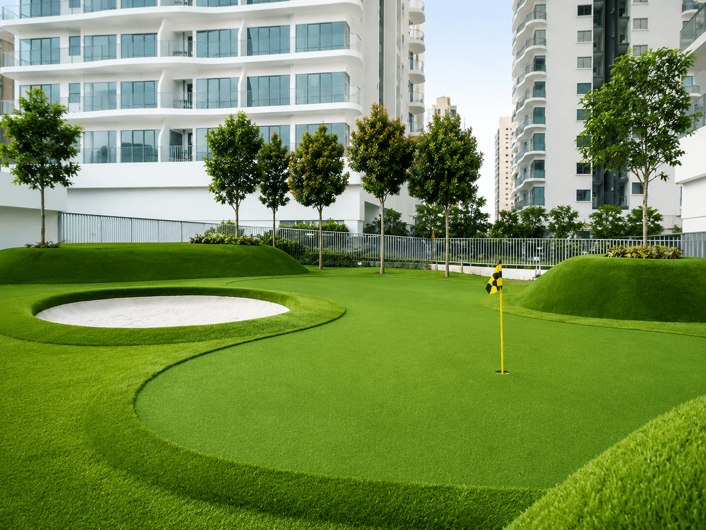 Artificial grass installation at Datum Jelatek in Kuala Lumpur, view 1