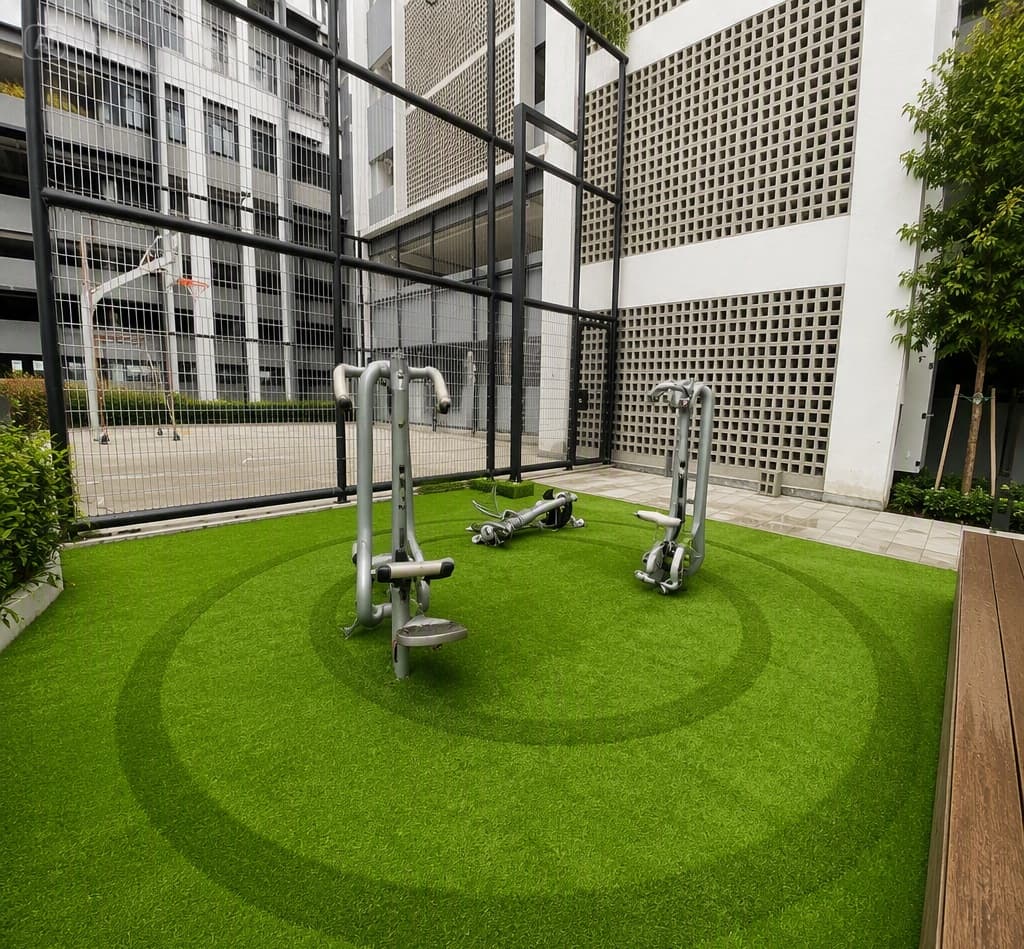 Artificial grass recreation and playground installation at D' Cosmos Residence, view 1