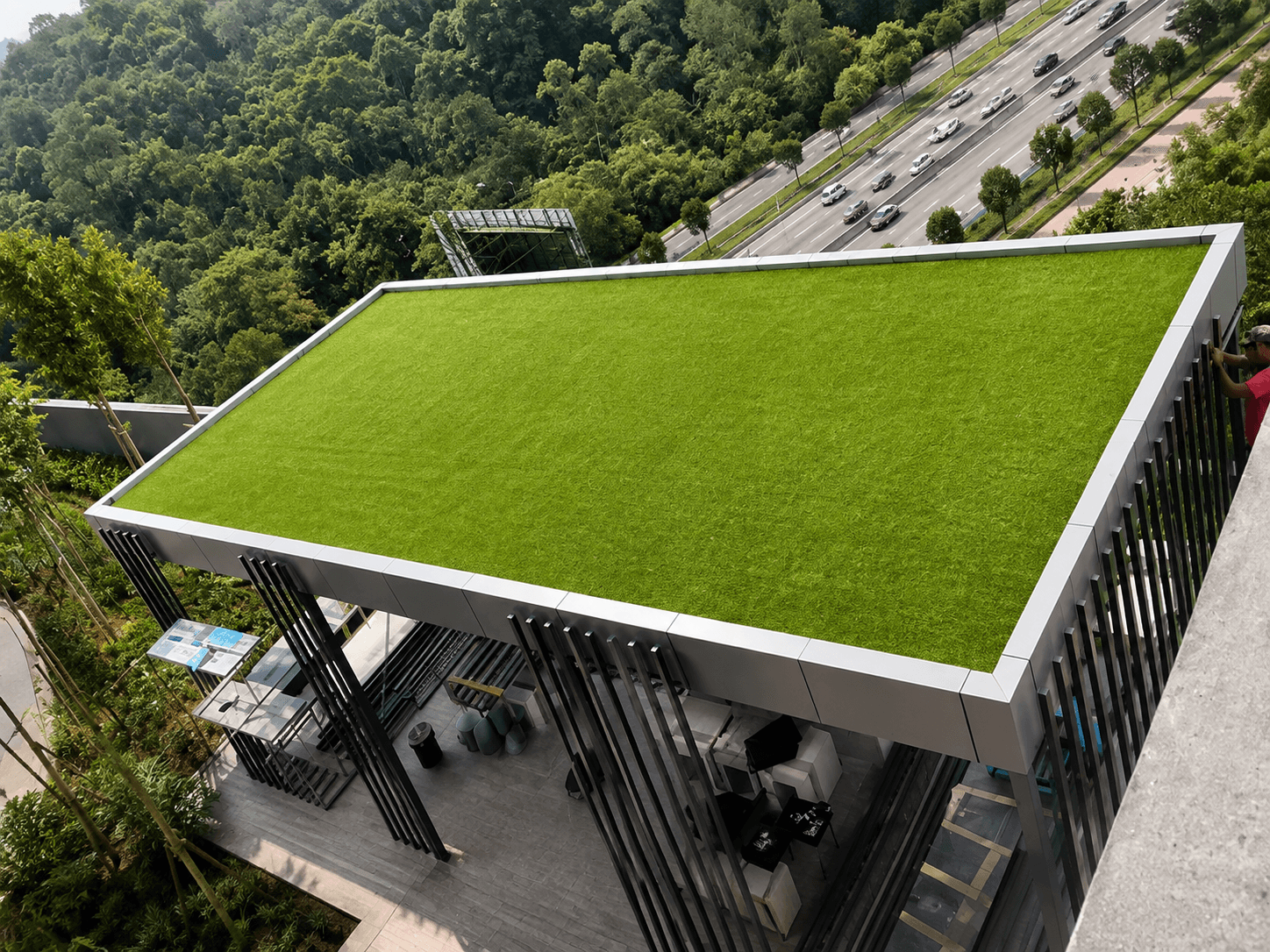 Artificial grass installation at M Oscar, view 1