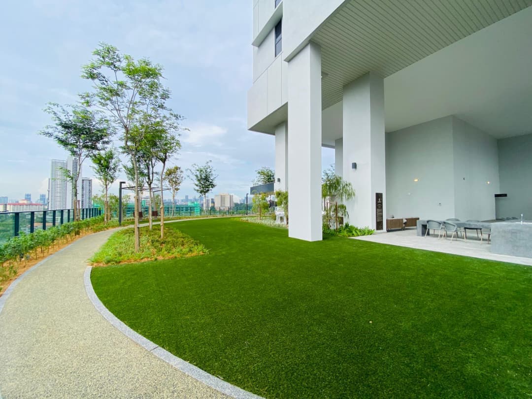 Artificial grass installation at Skyline Residence in Kuala Lumpur, view 1