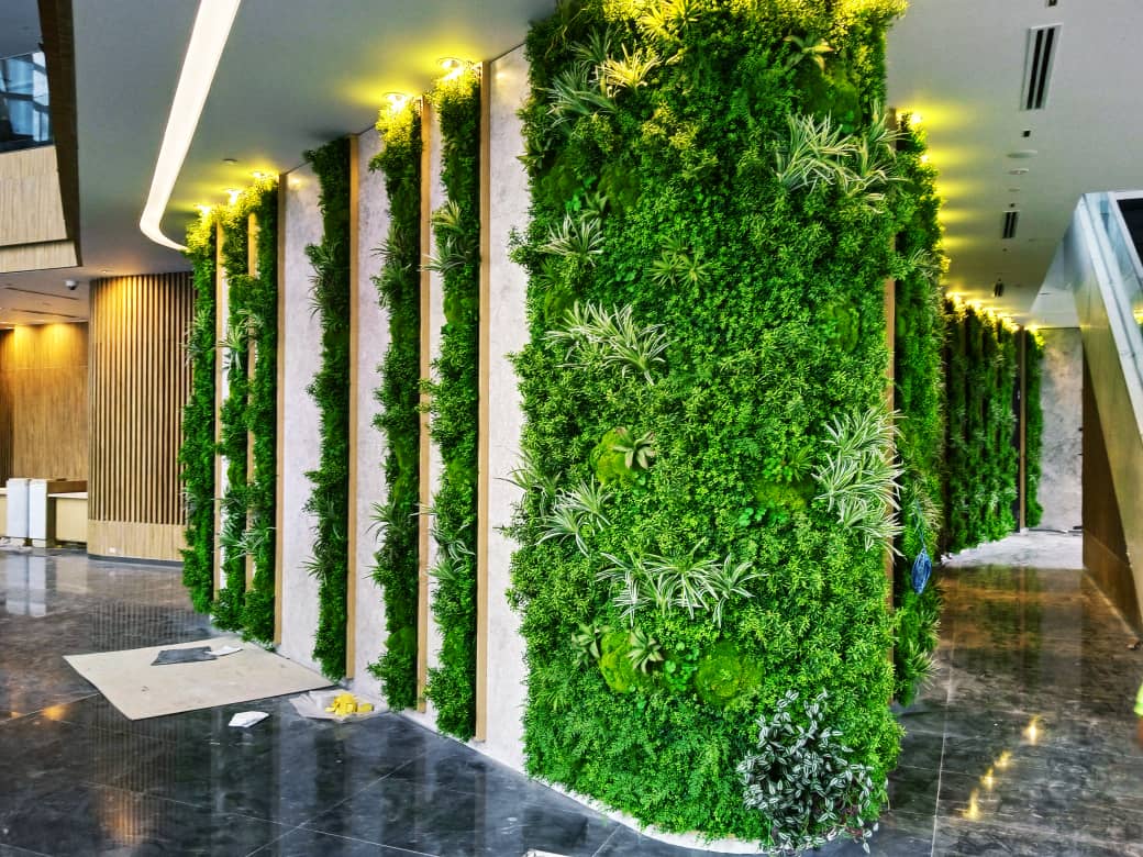 Artificial green wall installation at Affin Bank in TRX, view 1