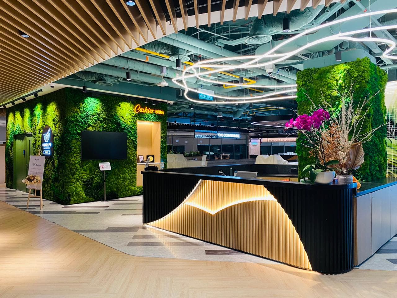 Artificial planting installation at Huawei Cafe in TRX, view 1